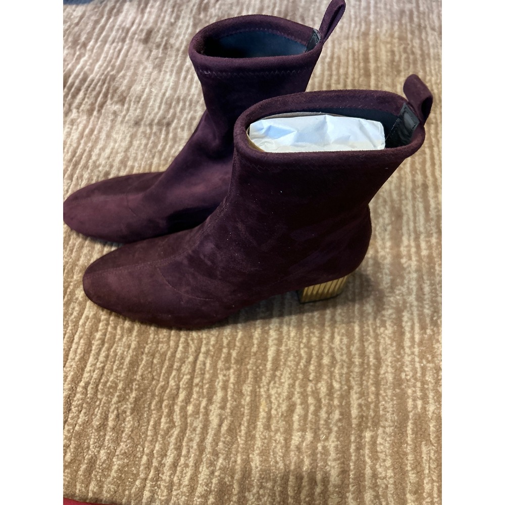 Michael Kors Merlot Booties Stretch‎ Suede Gold Heel Ankle Boots 9M $195 NIB